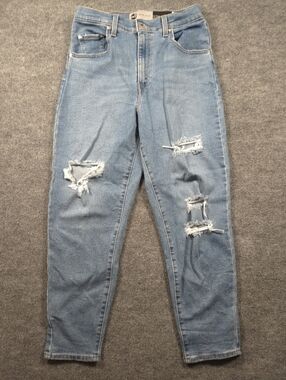 Levi's SilverTab High Waisted Distressed Mom Jeans Light Wash Tapered 29x27